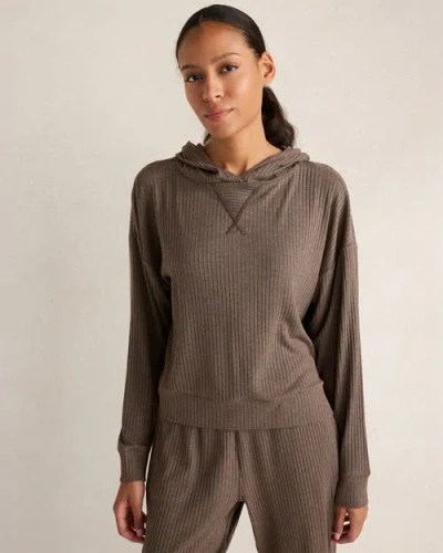Haven Well Within Drapey Rib Knit Hoodie In Brown