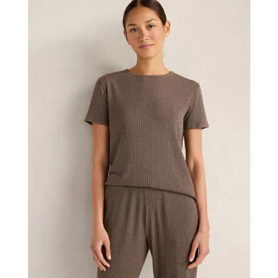 Haven Well Within Drapey Rib Knit Short Sleeve Crewneck In Brown