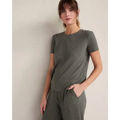 Haven Well Within Drapey Rib Knit Short Sleeve Crewneck In Green