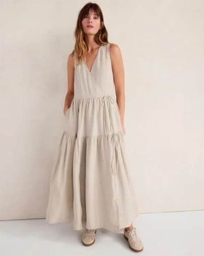 Haven Well Within Everweave Linen Tiered Wrap Dress In Neutral