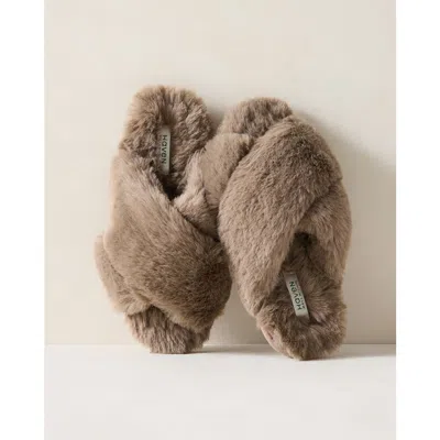 Haven Well Within Faux Fur Criss-cross Slippers In Brown