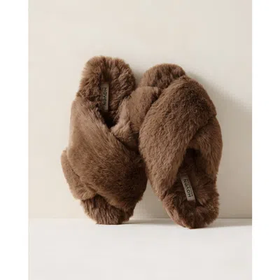 Haven Well Within Faux Fur Criss-cross Slippers In Cocoa Bean