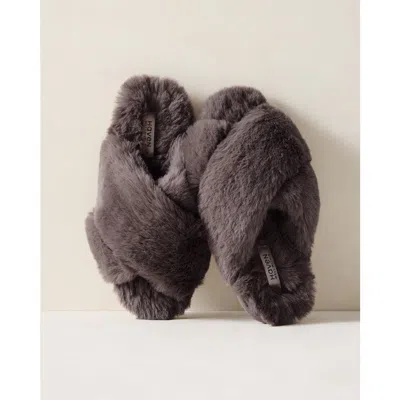 Haven Well Within Faux Fur Criss-cross Slippers In Gray