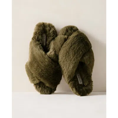 Haven Well Within Faux Fur Criss-cross Slippers In Green