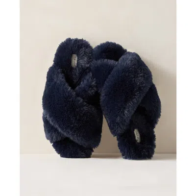 Haven Well Within Faux Fur Criss-cross Slippers In Navy Blue