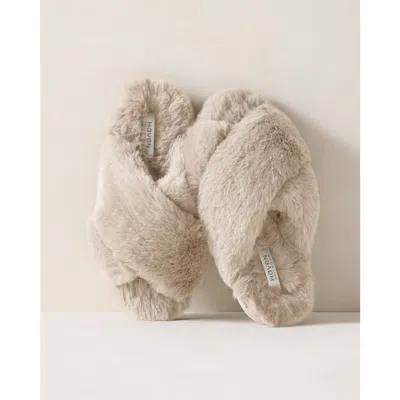 Haven Well Within Faux Fur Criss-cross Slippers In Neutral