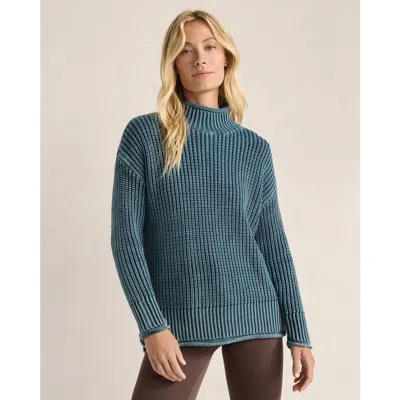 Haven Well Within Garment-dyed Organic Cotton Shaker Stitch Roll Neck Sweater In Garment Dye Reflecting Pond