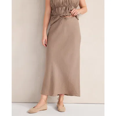 Haven Well Within Linen Bias Cut Midi Skirt In Brown