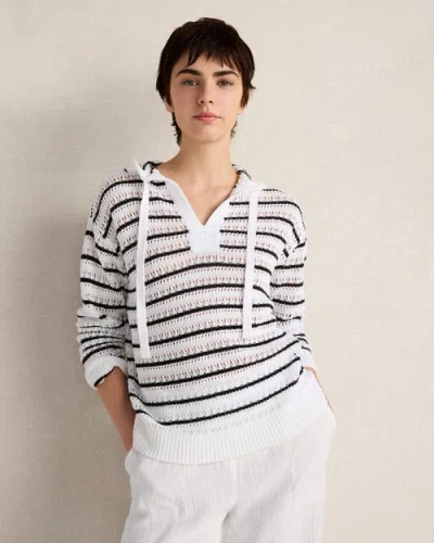 Haven Well Within Linen Cotton Blend Striped Open Stitch Hoodie In Black