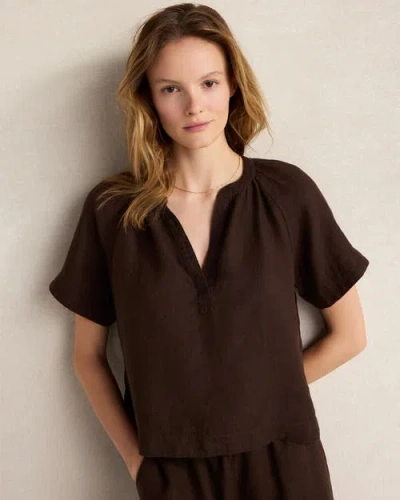 Haven Well Within Linen Gathered V-neck Top In Brown