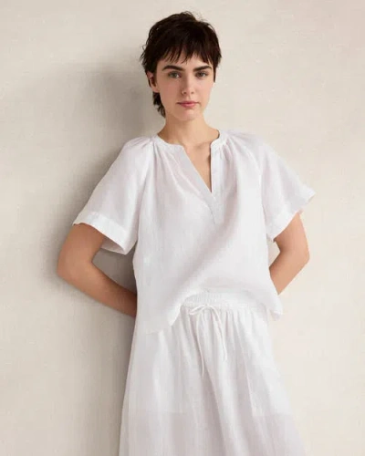 Haven Well Within Linen Gathered V-neck Top In White