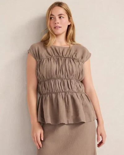 Haven Well Within Linen Shirred Sleeveless Top In Brown