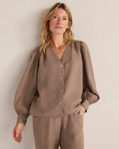 Haven Well Within Linen V-neck Blouse In Brown