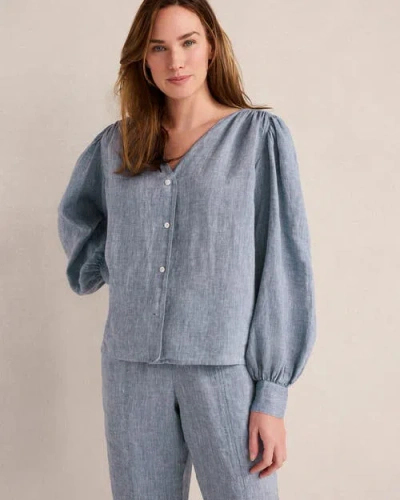Haven Well Within Linen V-neck Blouse In Blue