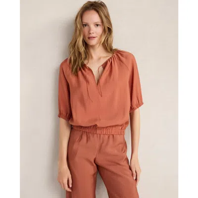 Haven Well Within Luxe Modal Raglan Split Neck Top In Brown