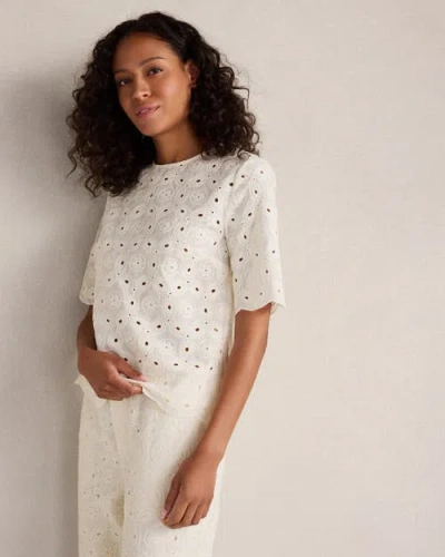 Haven Well Within Organic Cotton Eyelet Short Sleeve Top In Gold