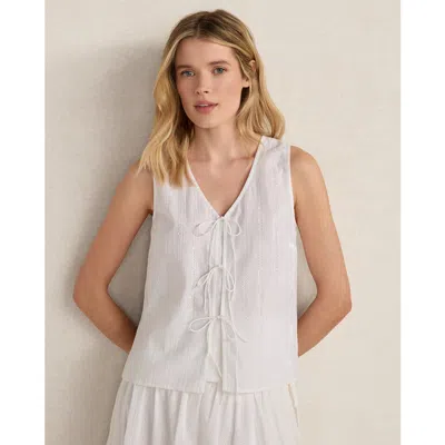 Haven Well Within Organic Cotton Eyelet Tie-front Tank In White
