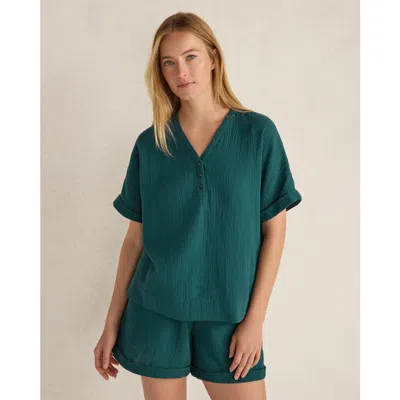 Haven Well Within Organic Cotton Gauze V-neck Top In Green