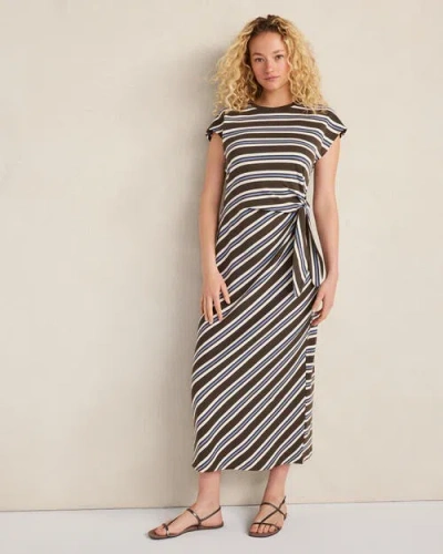 Haven Well Within Organic Cotton Interlock Stripe Midi Knot Dress In Burgundy