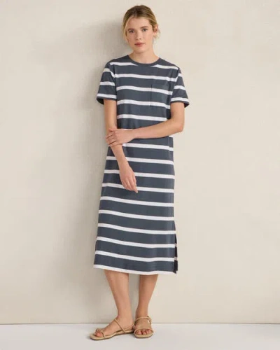 Haven Well Within Organic Cotton Interlock Striped Short Sleeve Dress In Blue