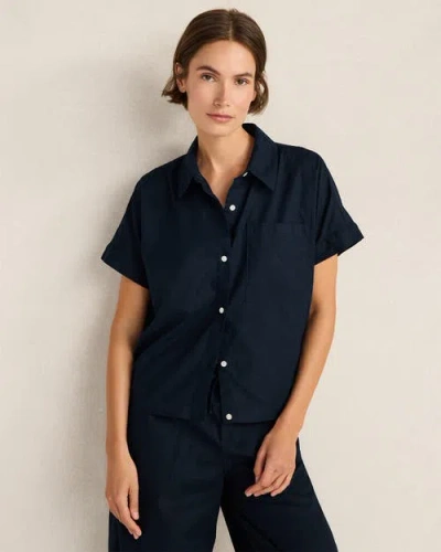 Haven Well Within Organic Cotton Linen Button-down Top In Blue