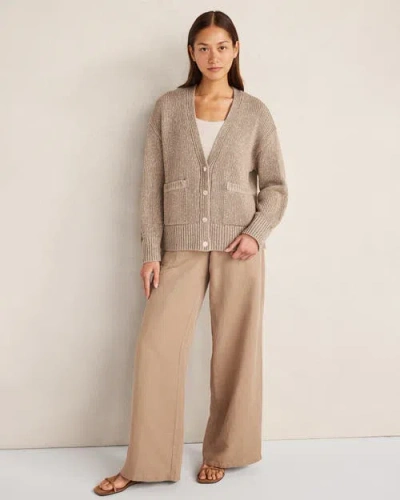 Haven Well Within Organic Cotton Linen Plaited V-neck Cardigan In Neutral