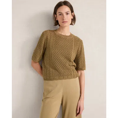 Haven Well Within Organic Cotton Linen Pointelle Short Sleeve Sweater In Cappuccino