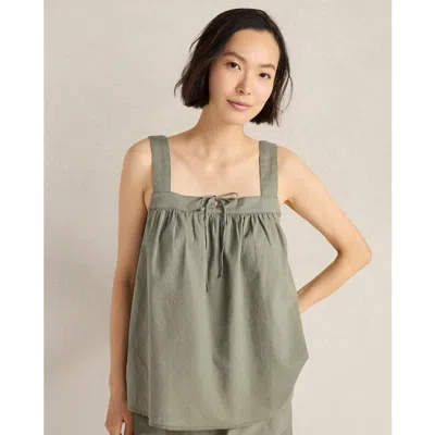 Haven Well Within Organic Cotton Linen Square Neck Top In Green