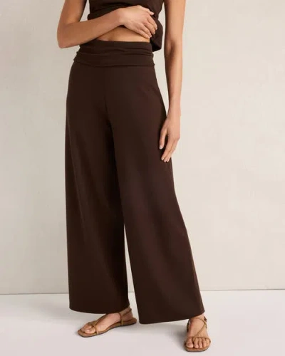 Haven Well Within Organic Cotton Modal Foldover Wide Leg Pants In Brown