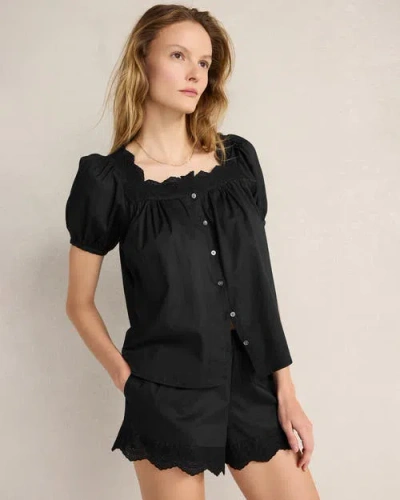 Haven Well Within Organic Cotton Poplin Embroidered Top In Black