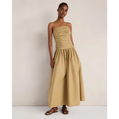 Haven Well Within Organic Cotton Poplin Ruched Bodice Dress In Gold