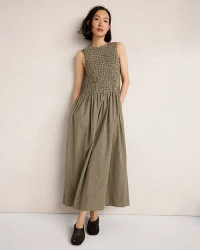 Haven Well Within Organic Cotton Poplin Smocked Gingham Maxi Dress In Gray