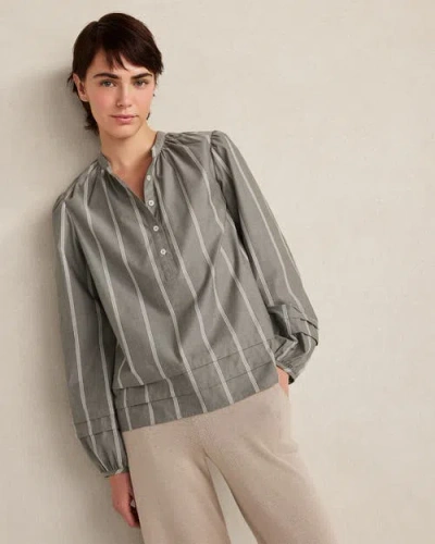 Haven Well Within Organic Cotton Poplin Stripe Long Sleeve Top In Green