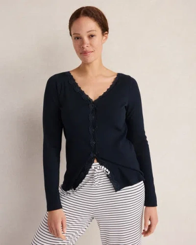 Haven Well Within Organic Cotton Rib Knit Lace Cardigan In Black