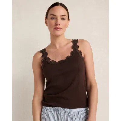 Haven Well Within Organic Cotton Rib Knit Lace Tank In Brown