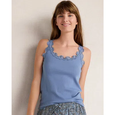 Haven Well Within Organic Cotton Rib Knit Lace Tank In Blue