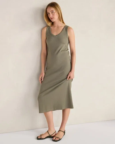 Haven Well Within Organic Cotton Rib Knit V-neck Midi Dress In Green