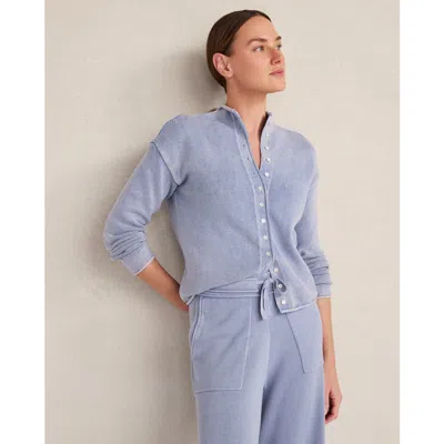 Haven Well Within Organic Cotton Roll Neck Cardigan In Blue