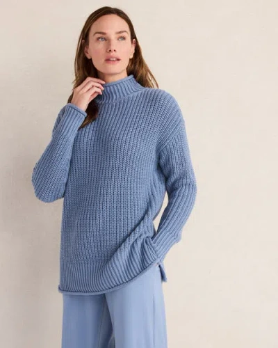 Haven Well Within Organic Cotton Shaker Stitch Roll Neck Sweater In Blue