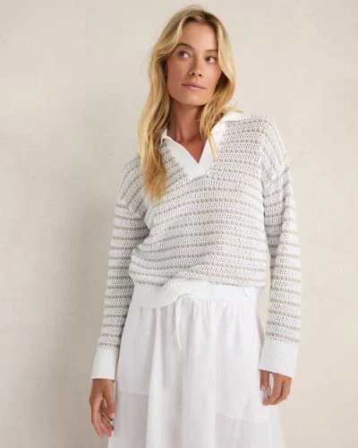 Haven Well Within Organic Cotton Stripe Mixed Stitch Johnny Collar Sweater In Pattern