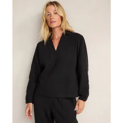 Haven Well Within Textured Cotton Gauze Collared Top In Black