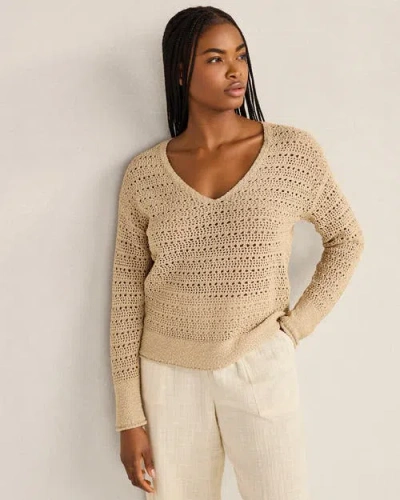 Haven Well Within Textured Cotton V-neck Sweater In Brown