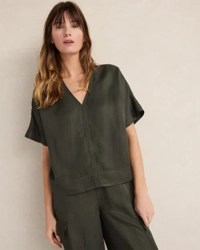 Haven Well Within Viscose Linen V-neck Top In Green
