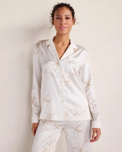 Haven Well Within Washable Silk Floral Notch Collar Pajama Top In White