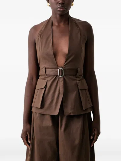 Haveone Belted Halterneck Top In Brown