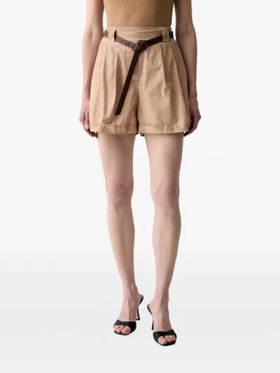 Haveone Belted Pleated Tailored Shorts In Neutral