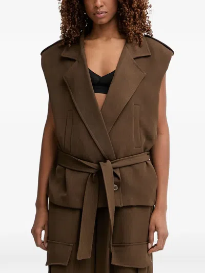 Haveone Belted Waistcoat In Brown