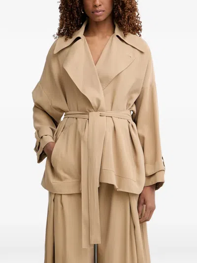 Haveone Belted Wrap Coat In Neutral