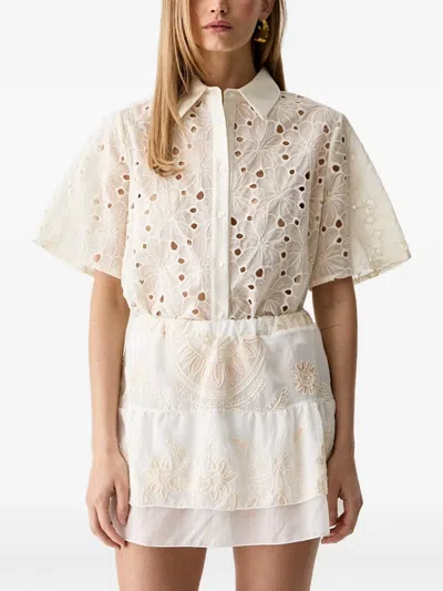 Haveone Broderie-anglaise Short-sleeve Shirt In Metallic