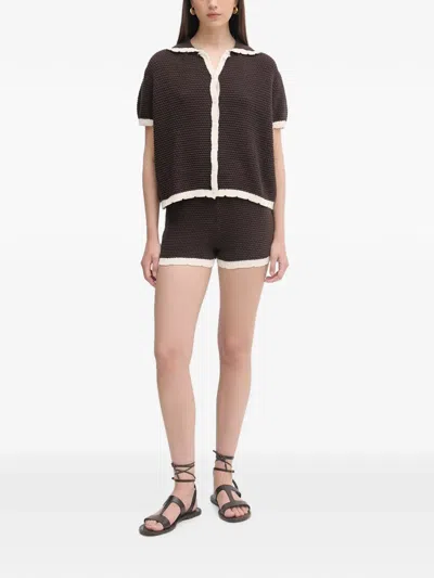 Haveone Contrast-trim Shorts And Shirt Set In Brown